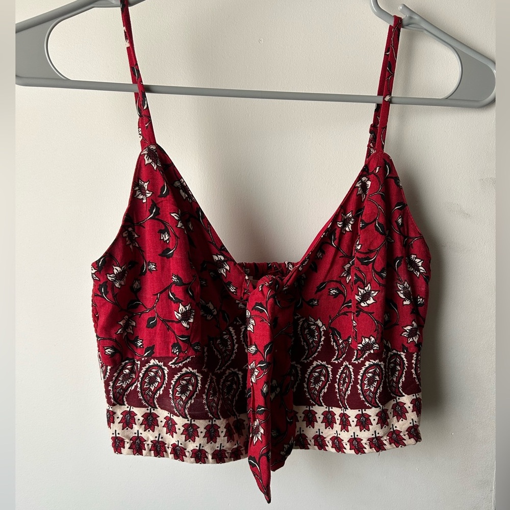 Red, paisley, spaghetti strap crop top from B.O.G. Collective